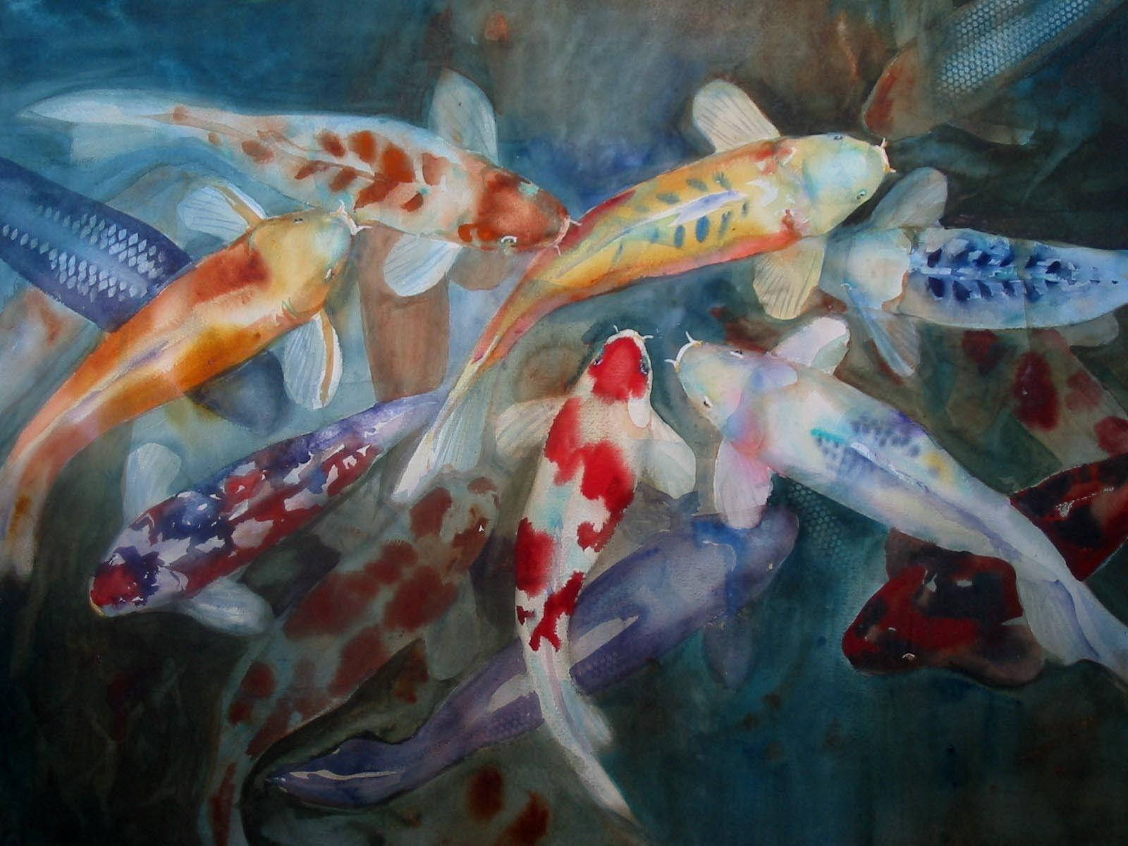 柔和色彩的鯉魚畫作