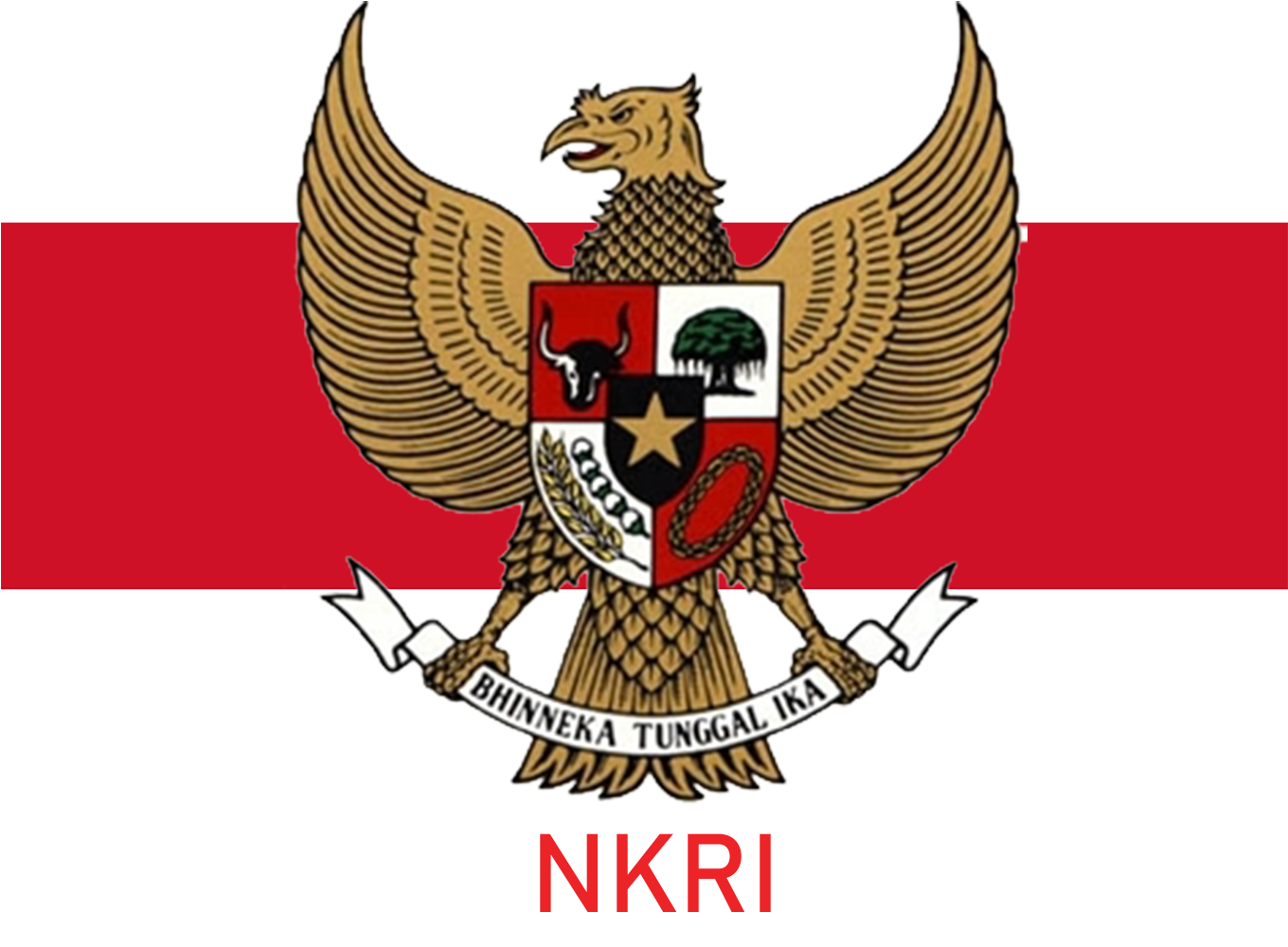 印尼迦樓羅 Pancasila 國徽 壁紙 — 印尼國旗中央有一個金色的Garuda Pancasila徽章，位於紅白橫條上，下方有NKRI格言。