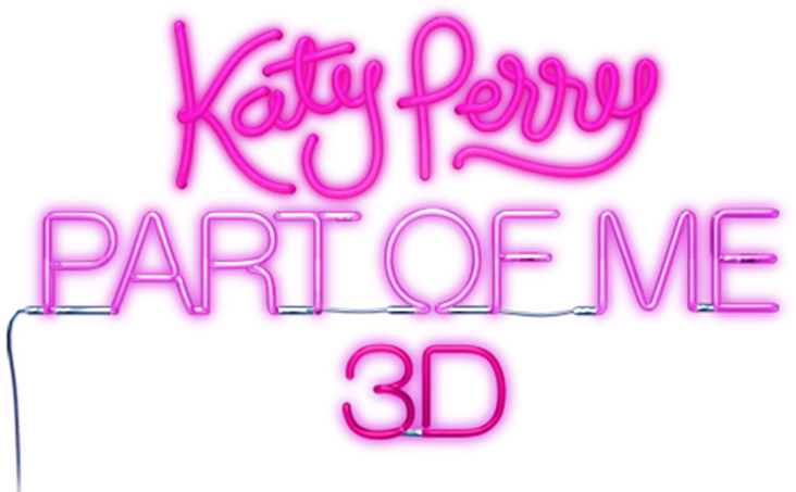 凱蒂·佩里《Part of Me》3D標誌 壁紙 — 鮮豔的粉紅色霓虹燈牌上寫著「Katy Perry PART OF ME 3D」，發光的燈管在純灰色背景上。