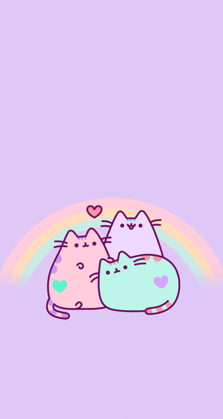 Pastel pusheen 貓咪 kawaii 粉藍薰衣草壁紙