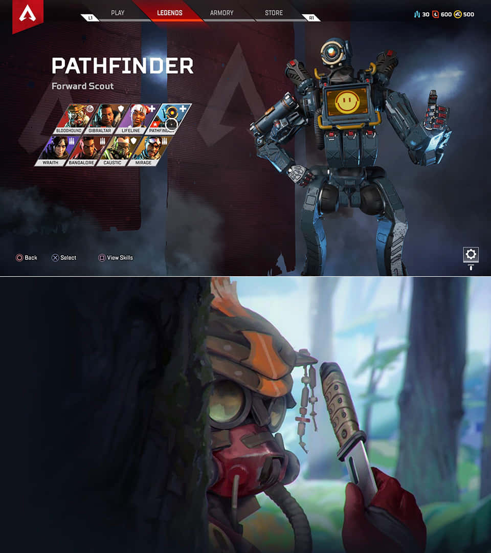 遊戲界面顯示Pathfinder角色及下方的森林潛行場景。