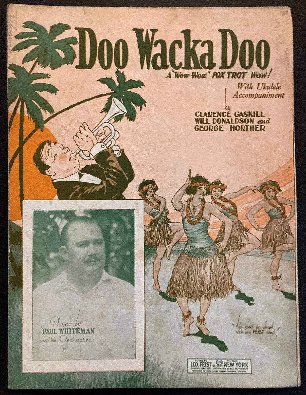 帶有小號手和草裙舞者的「Doo Wacka Doo」1920年代復古樂譜封面。