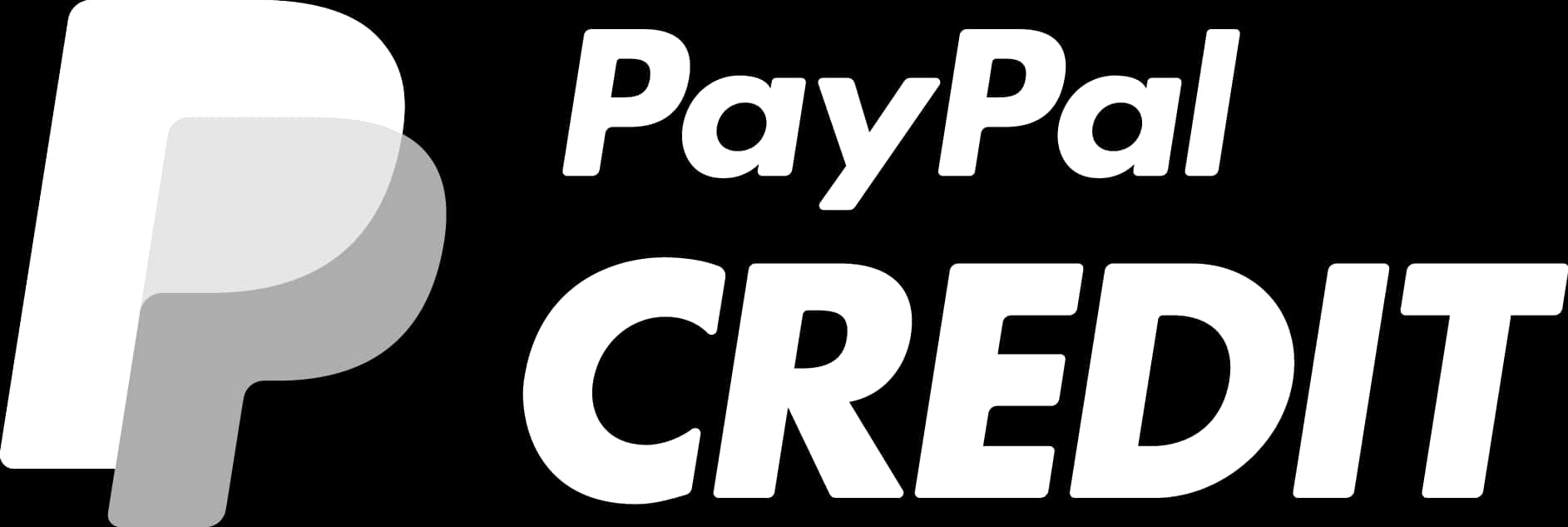 PayPal Credit 黑白標誌 壁紙 — 黑色背景上帶有漸變 P 圖標的醒目白色 PayPal Credit 標誌。