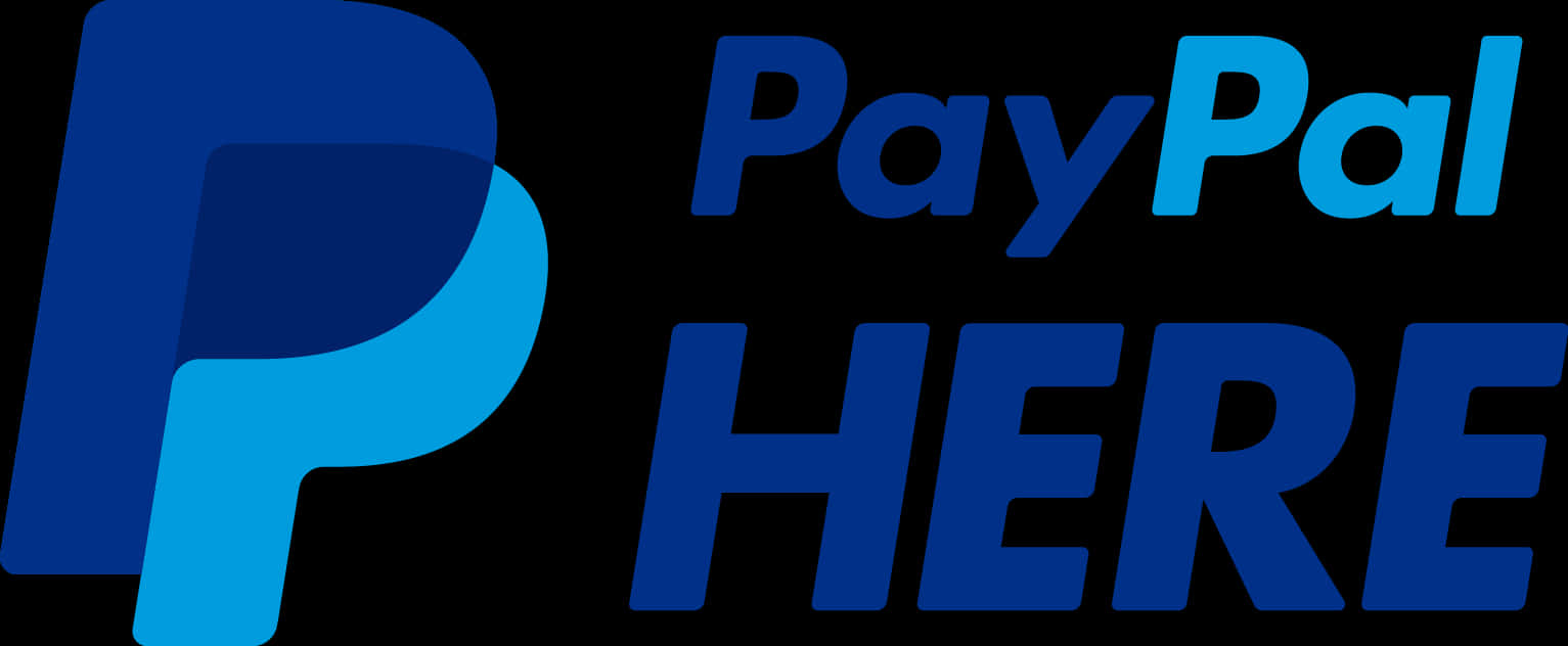 PayPal Here 標誌 壁紙 — 黑色背景上帶有「HERE」文字的醒目藍色PayPal標誌。