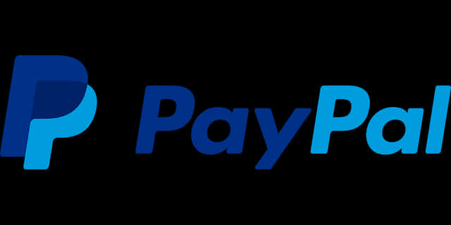 PayPal標誌藍色背景 壁紙 — PayPal 標誌以漸變藍色呈現，置於純黑背景上，搭配簡潔現代的字體。
