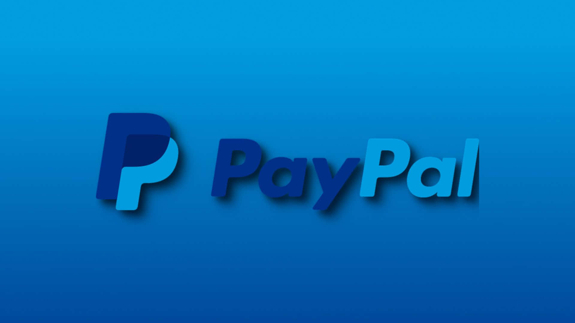 PayPal 讓您掌控並隨時存取資金 壁紙 — PayPal 標誌以粗體藍色 3D 字母居中於漸變藍色背景上。