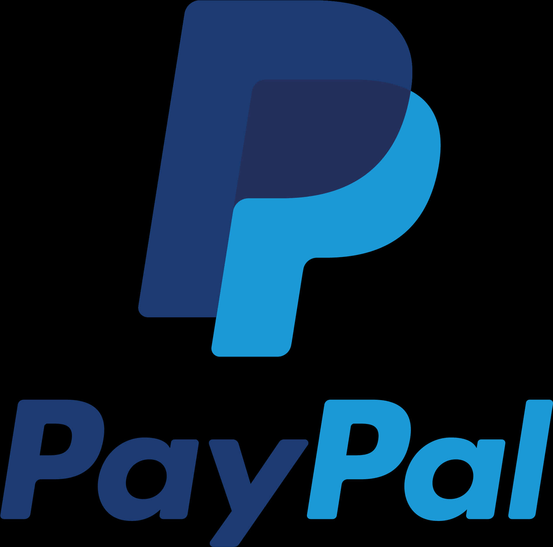 PayPal 標誌藍色背景 壁紙 — PayPal 標誌以黑色背景上帶有漸變陰影的風格化藍色 P 為特色。