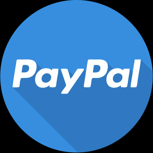 PayPal 藍底標誌 壁紙 — 一個大膽的藍色圓形標誌，帶有白色PayPal文字和黑色背景上的長陰影。