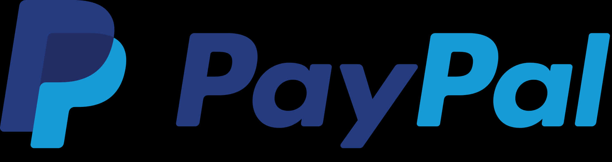PayPal更新版標誌 壁紙 — PayPal 標誌以漸變藍色在黑色背景上，帶有風格化的 P 圖示。
