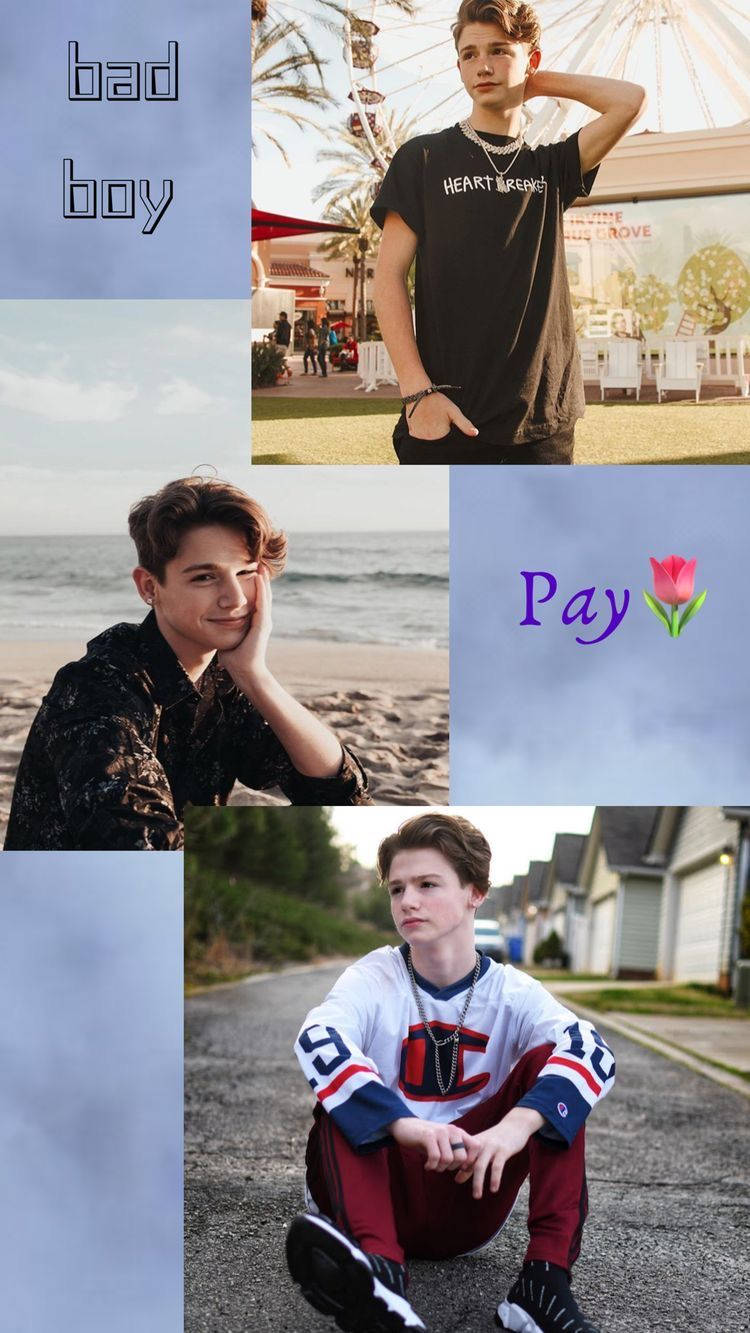 Payton Moormeier 粉絲製作拼貼 壁紙 — 一個年輕男子在三個不同姿勢的拼貼畫：在嘉年華會、海邊和郊區街道上。
