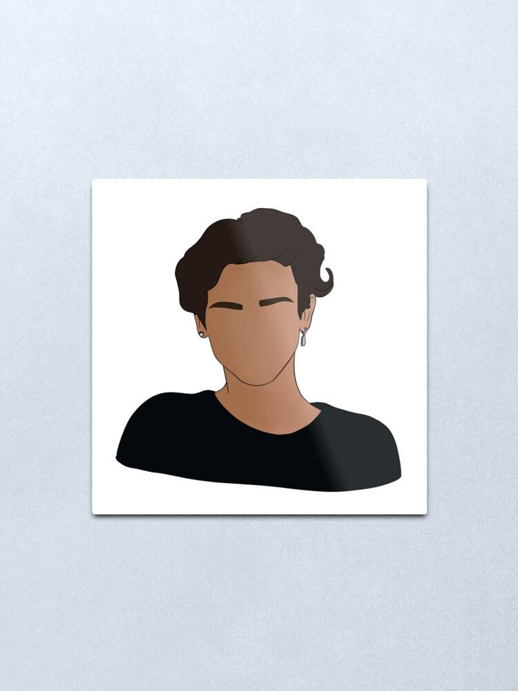 Payton Moormeier 矢量藝術 壁紙 — 一個極簡插圖，描繪一個深色捲髮、戴耳環、身穿黑色上衣的人，背景為白色。