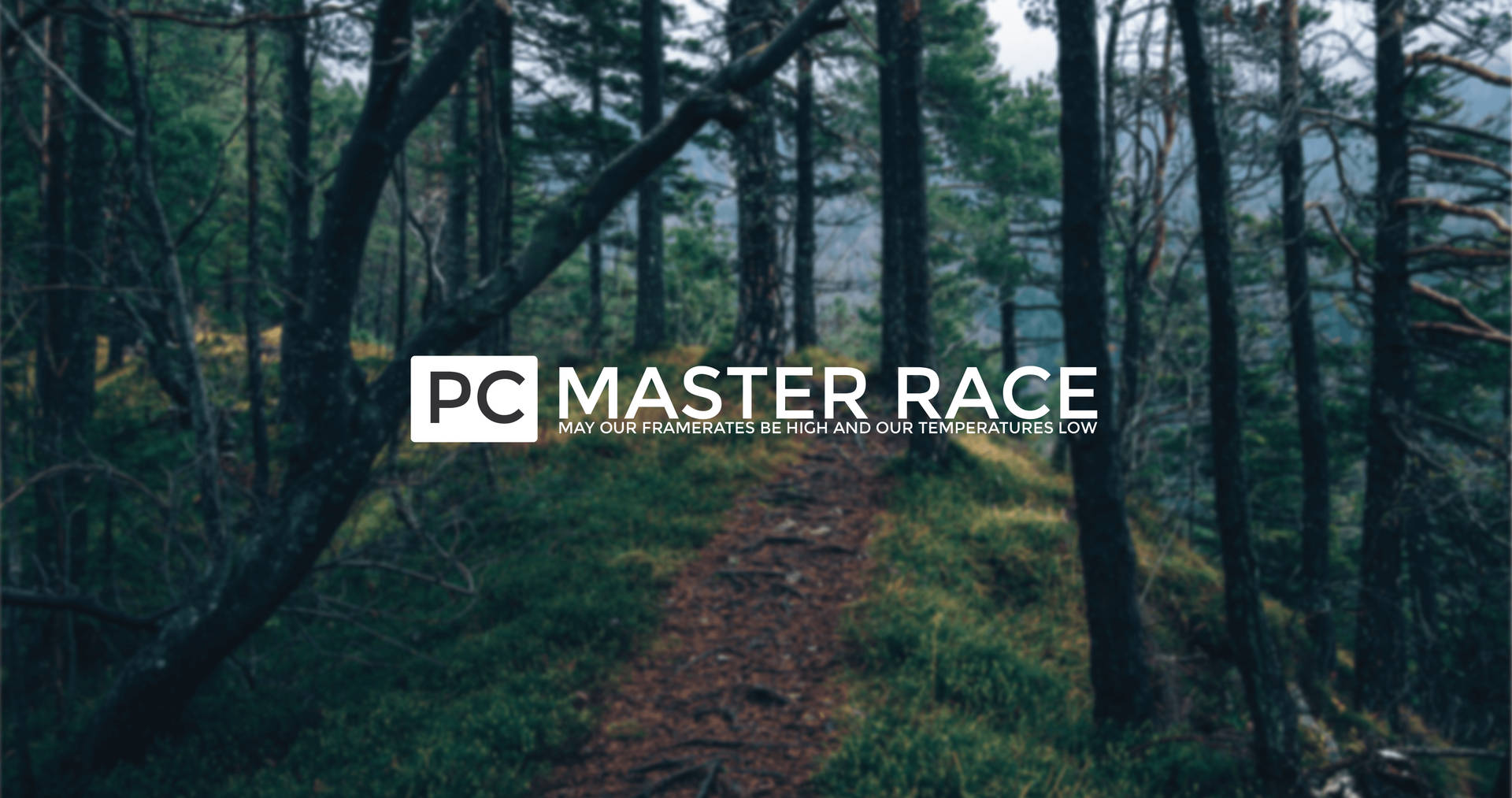 森林小徑疊加了PC Master Race遊戲標語。