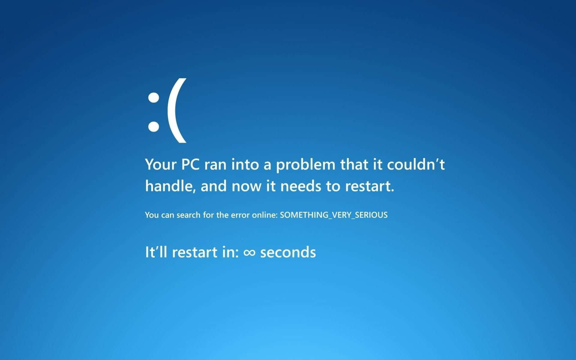 Windows PC錯誤畫面，顯示悲傷表情和重新啟動訊息。