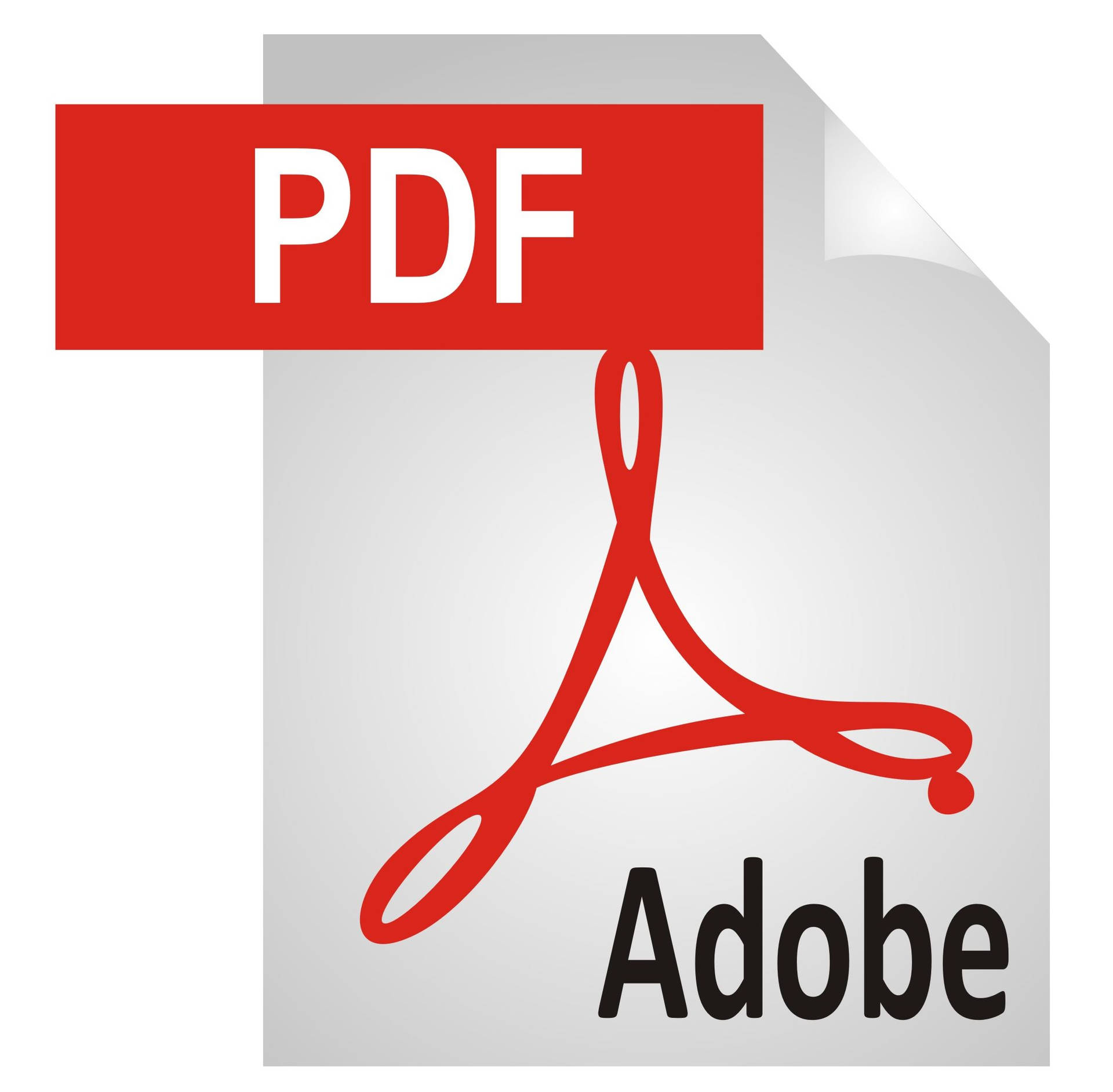 Adobe PDF 檔案圖示，帶有紅色絲帶和白色文字，背景為灰色紙張。