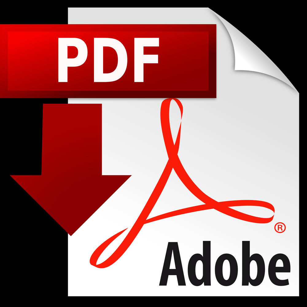 白色紙張上帶有紅色箭頭和標誌的Adobe PDF下載圖示。