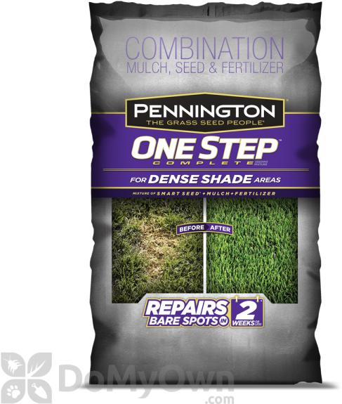 Pennington One Step 完整草種袋 壁紙 — 一袋Pennington One Step草坪產品，展示濃密陰影區域的草生長前後對比。
