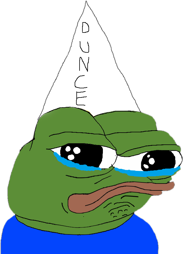 Pepe the Frog 戴愚人帽 壁紙 — 一隻綠色卡通青蛙戴著白色小丑帽，淚水從臉上流下，背景為黑色。