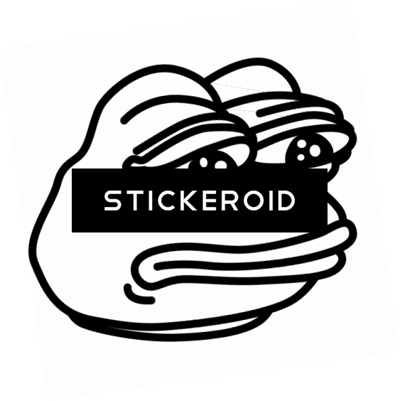 Pepe青蛙Meme貼紙標誌 壁紙 — 一幅鮮明的黑白插圖，描繪Pepe the Frog迷因角色舉著寫有STICKEROID的牌子。