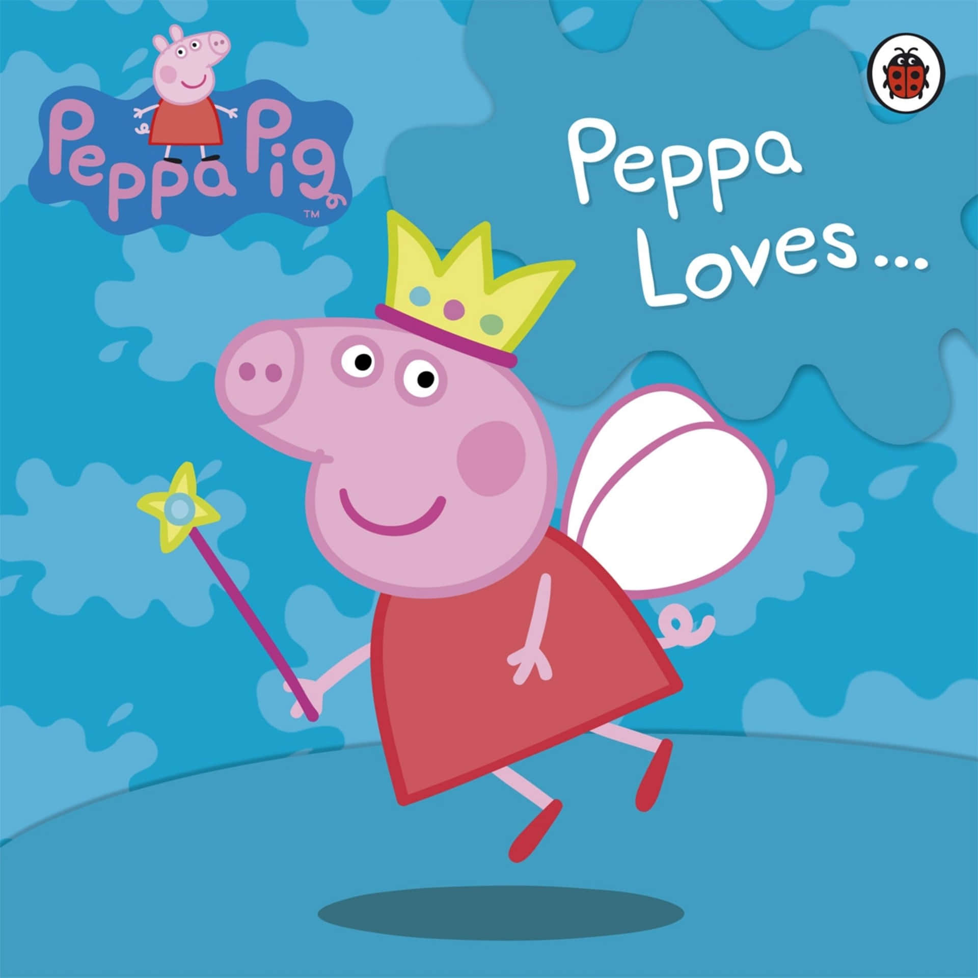 Peppa Pig 作為仙女，戴著皇冠和魔法棒，開心地微笑。