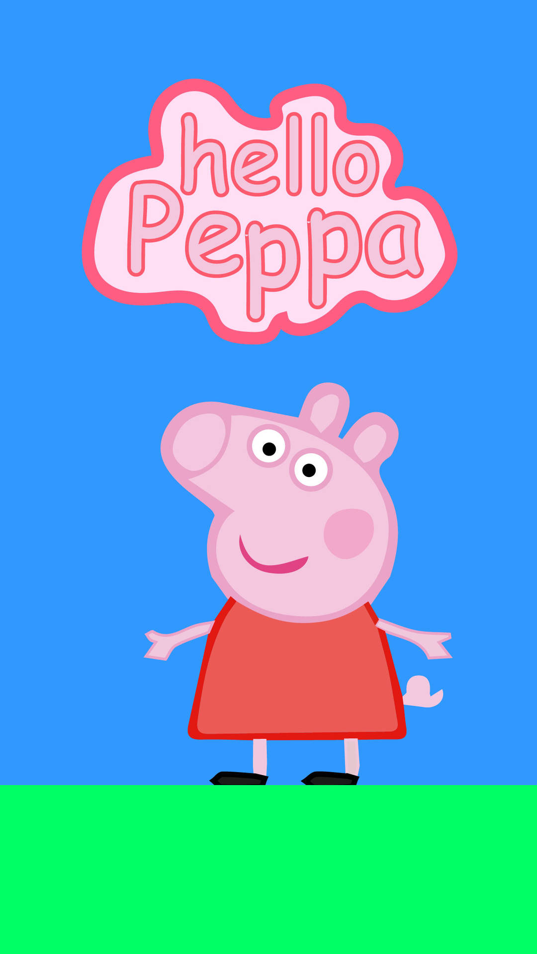 Peppa Pig 卡通角色微笑，帶住一個打招呼嘅對話氣泡。