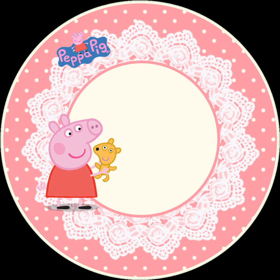 Peppa Pig 與泰迪熊相框 壁紙