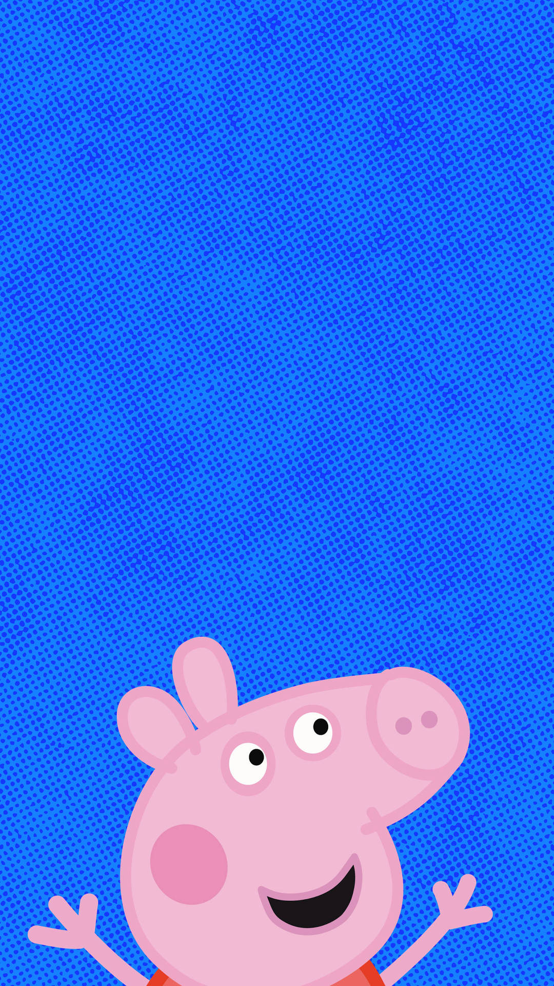Peppa Pig 喺藍色紋理背景上開心咁揮手。
