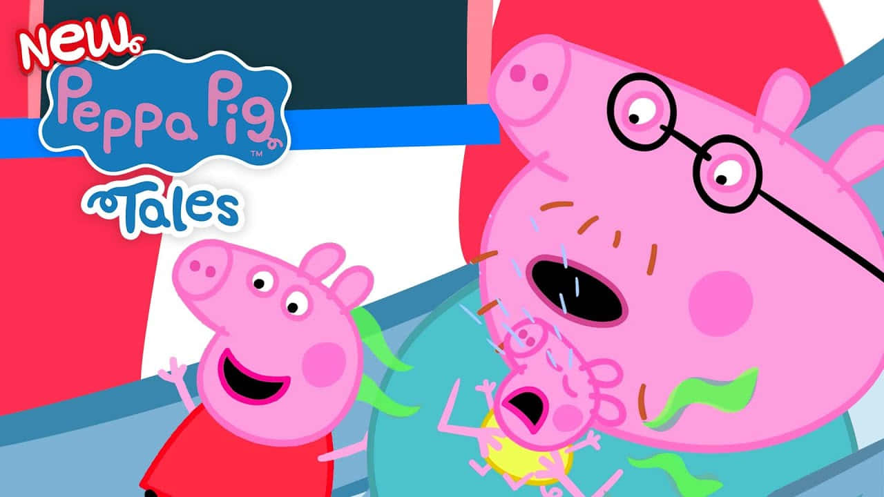 Baby Alexander 桌布 壁紙 — Peppa Pig 同佢嘅家人喺 New Peppa Pig Tales 嘅色彩繽紛卡通場景中開心大笑。