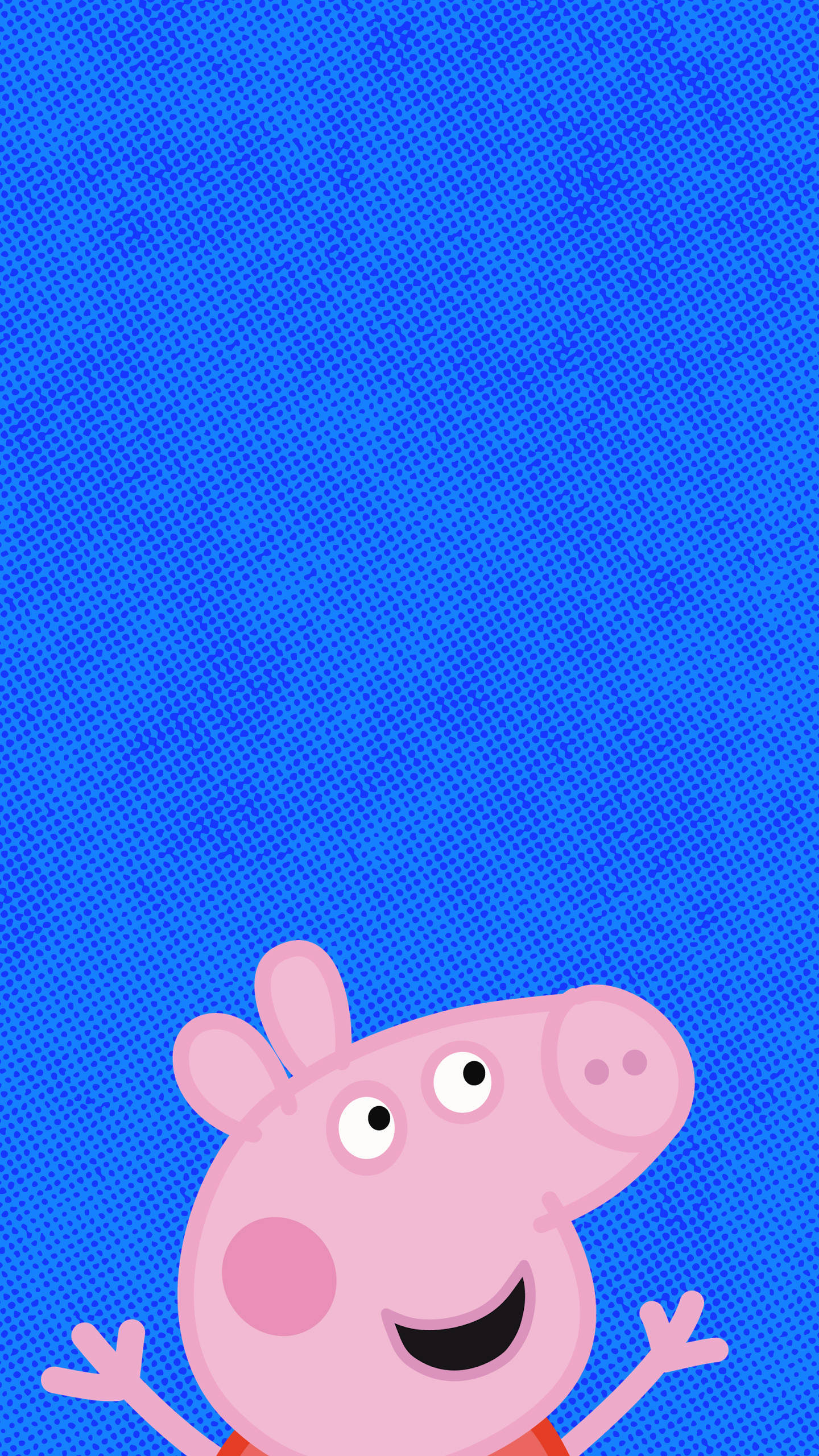 小豬佩奇 桌布 壁紙 — Peppa Pig 喺有紋理嘅藍色背景上舉起雙臂，開心咁笑。