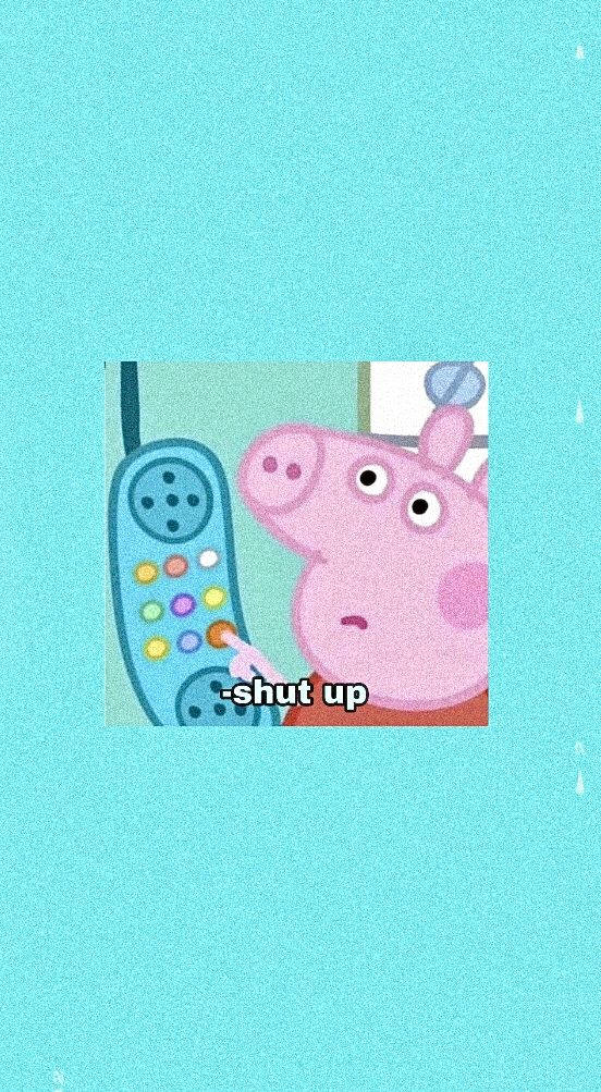 peppa pig iPhone 桌布 壁紙 — Peppa Pig 喺有紋理嘅青綠色背景上，拎住一部復古電話，表情好沮喪。