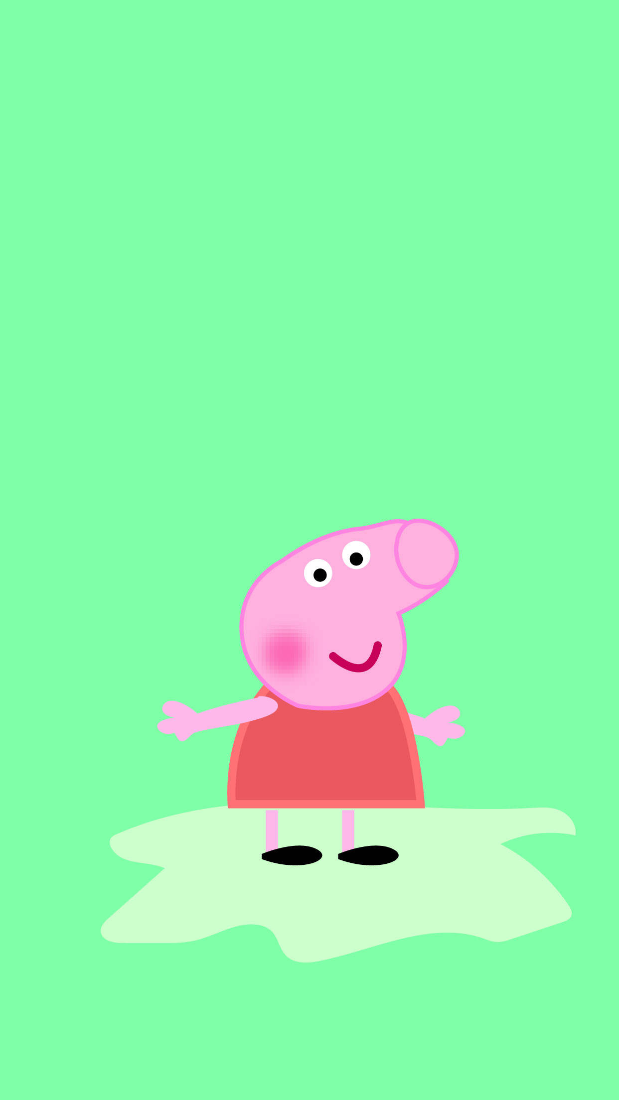 peppa pig iPhone 桌布 壁紙 — Peppa Pig 喺純薄荷綠色背景前開心咁企喺水氹入面。