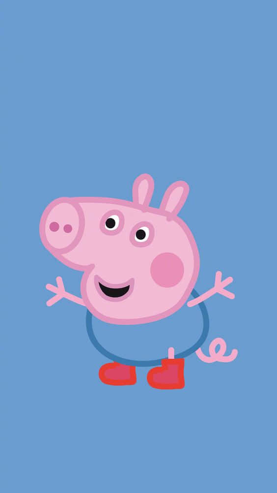 George Pig 桌布 壁紙 — Peppa Pig 喺純藍色背景上開心地微笑，雙臂張開。
