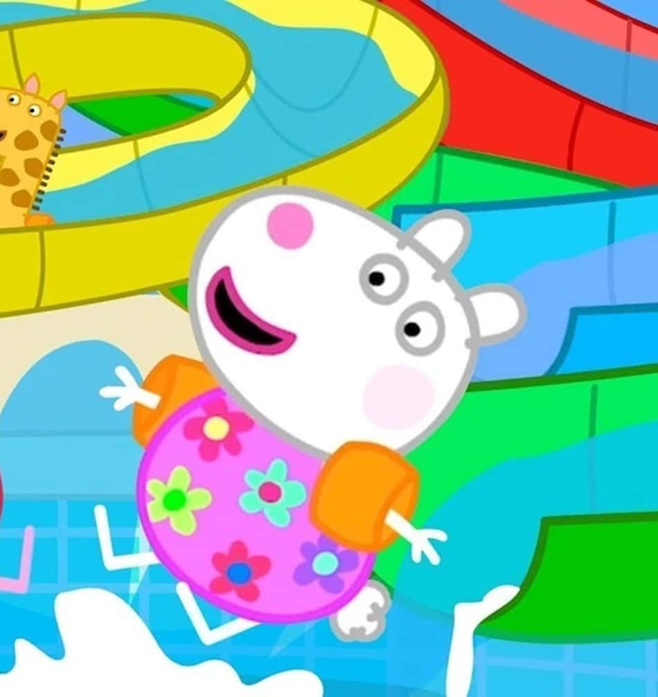 Suzy Sheep 桌布 壁紙 — Peppa Pig 快樂地從色彩繽紛的水滑梯滑下，長頸鹿朋友從上方觀看。