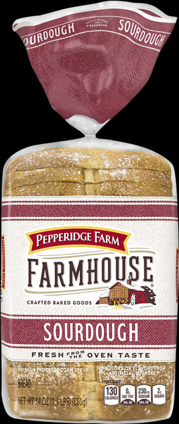 Pepperidge Farm 農場酸麵包包裝 壁紙 — 一條Pepperidge Farm Farmhouse Sourdough麵包，帶有品牌包裝，可見切片和營養資訊。