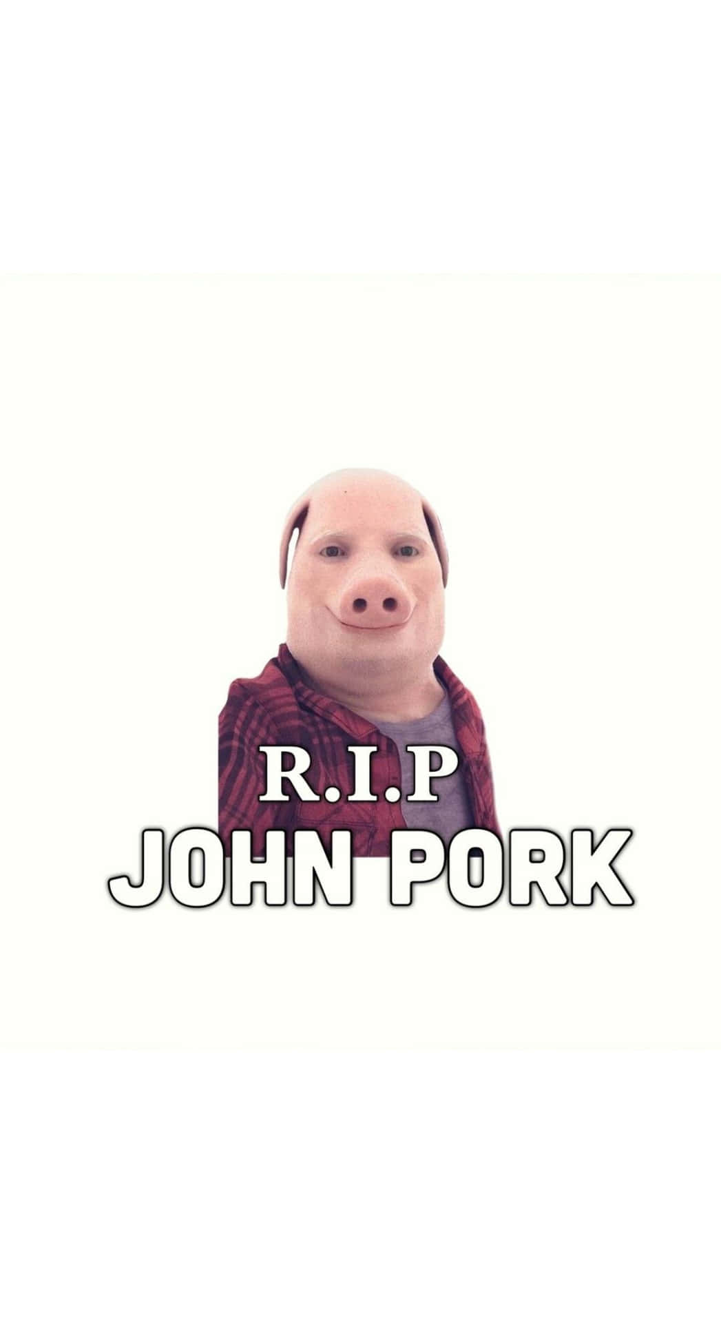  壁紙 — 一個人戴著豬面具，背景純色，上面寫著 R.I.P. JOHN PORK。