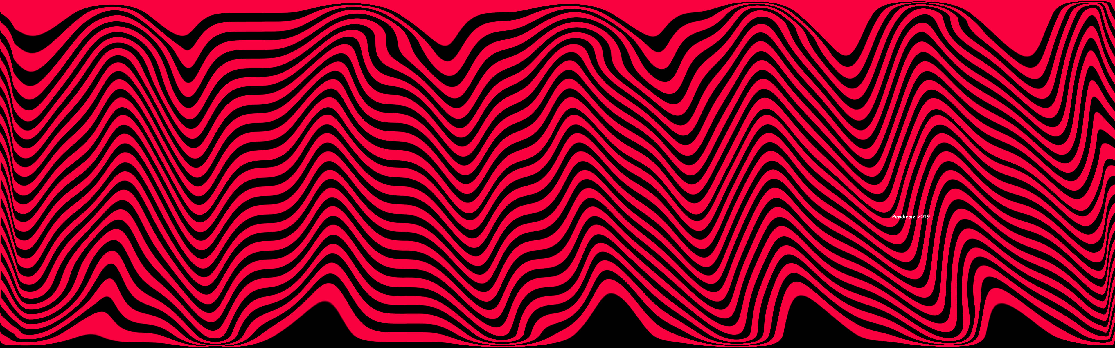 PewDiePie 獨特風格搭配搶眼粉紅背景 壁紙 — 鮮豔的紅色和黑色波浪條紋在整個畫面中創造出催眠般的錯覺圖案。