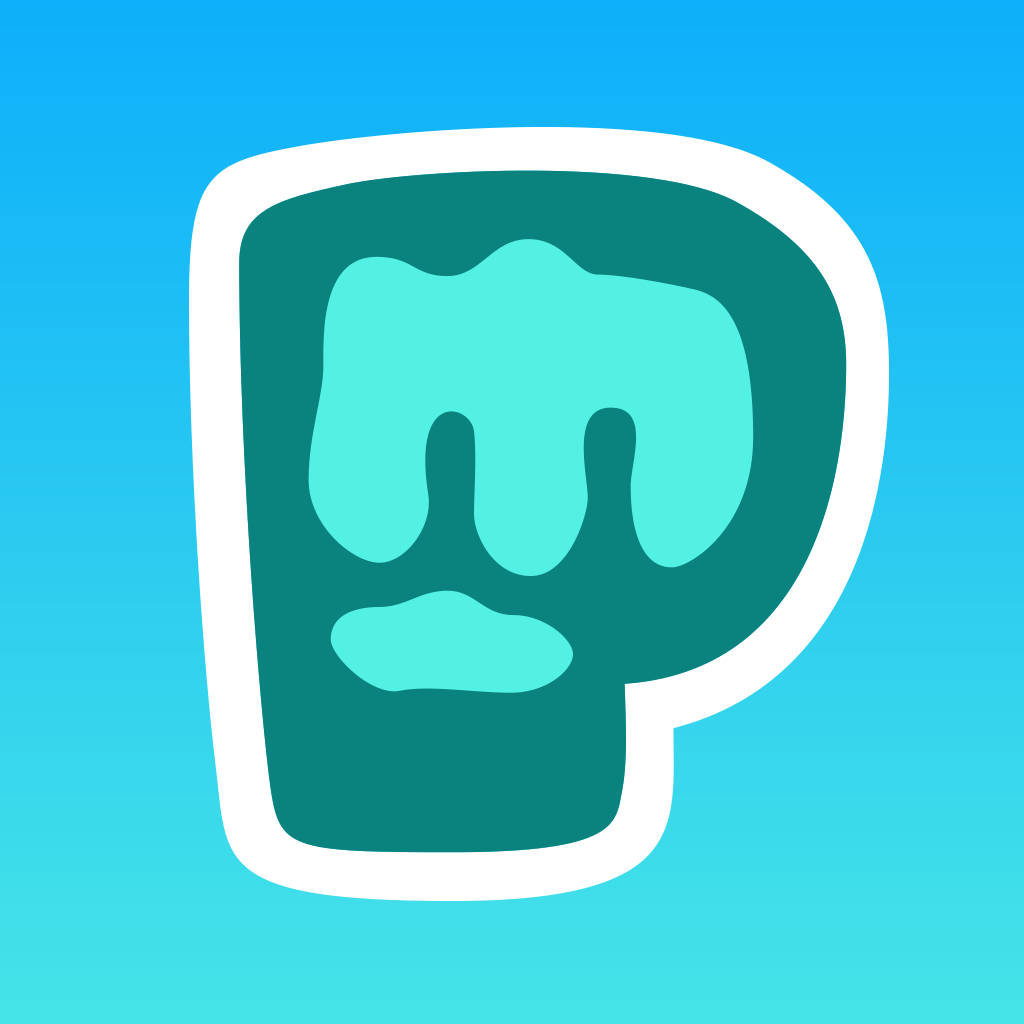 PewDiePie 的 Brofist 標誌 壁紙 — 一個風格化的青綠色字母P，帶有滴落液體效果，白色輪廓，背景為漸變藍色。