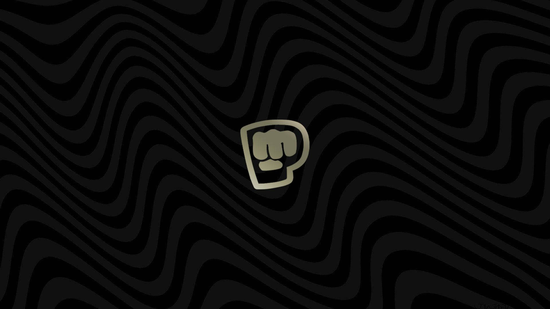 PewDiePie 經典 Brofist 標誌 壁紙 — 一個發光的拳頭圖標，居中在帶有微妙漸變陰影的黑色波浪條紋背景上。
