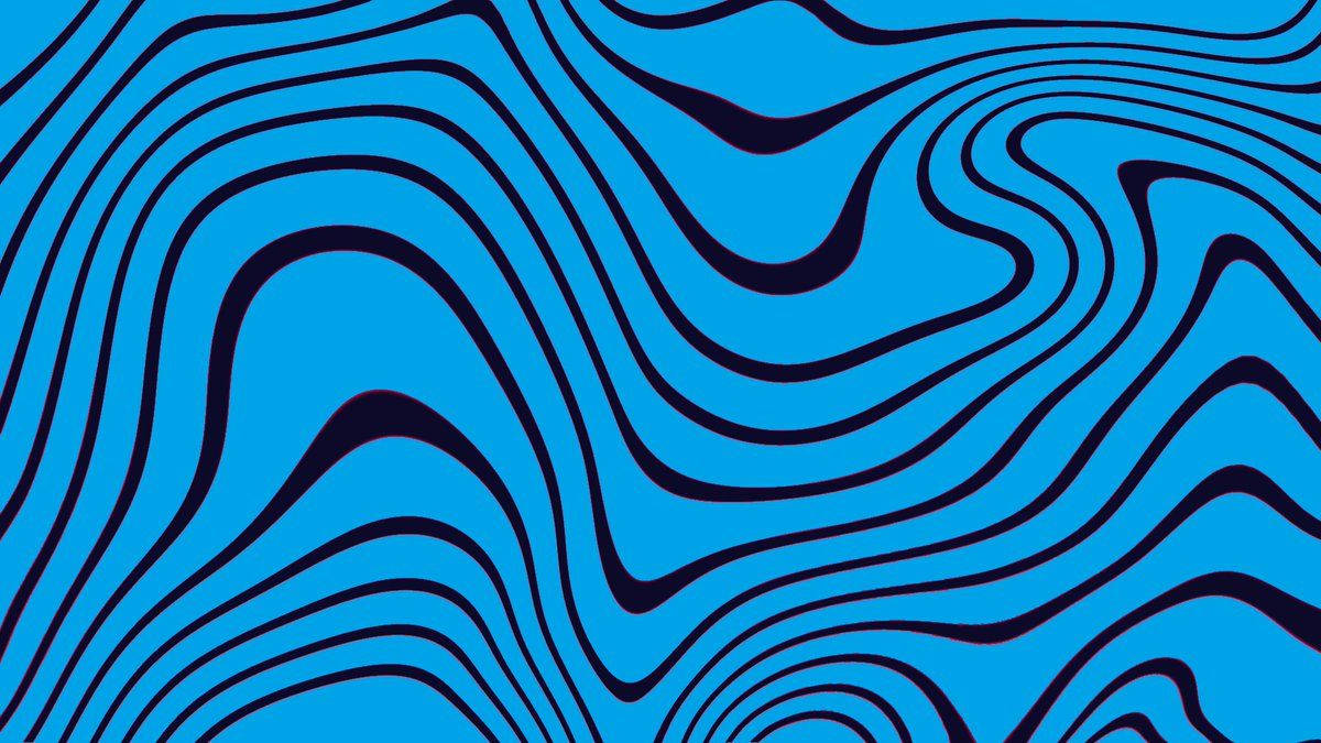 PewDiePie 背景為藍色波浪線 壁紙 — 充滿活力的藍色背景，帶有粗體黑色波浪線，營造出催眠般的抽象圖案。