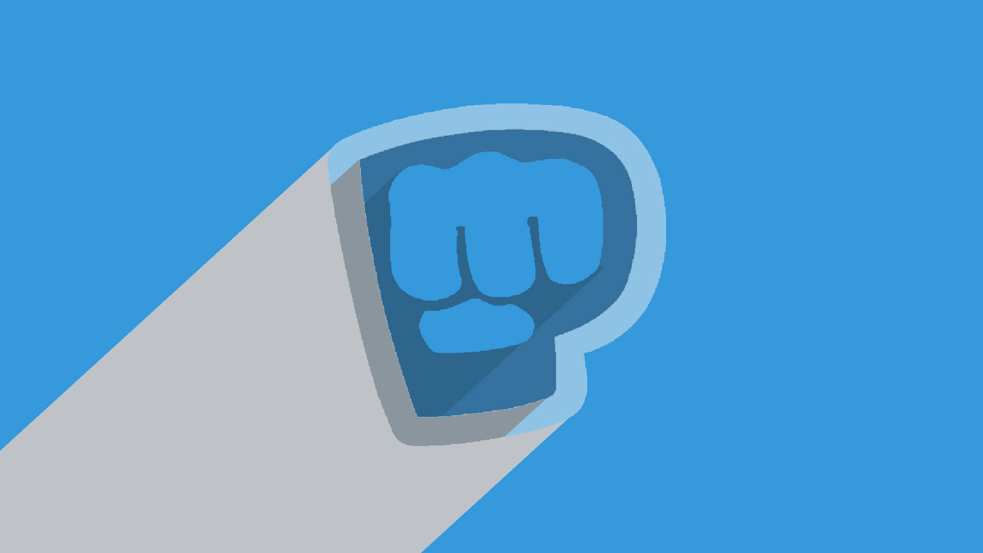 PewDiePie 著名的藍色「Bro Fist」標誌！ 壁紙 — 一個風格化的藍色拳頭圖標，在純藍色背景上帶有長陰影。