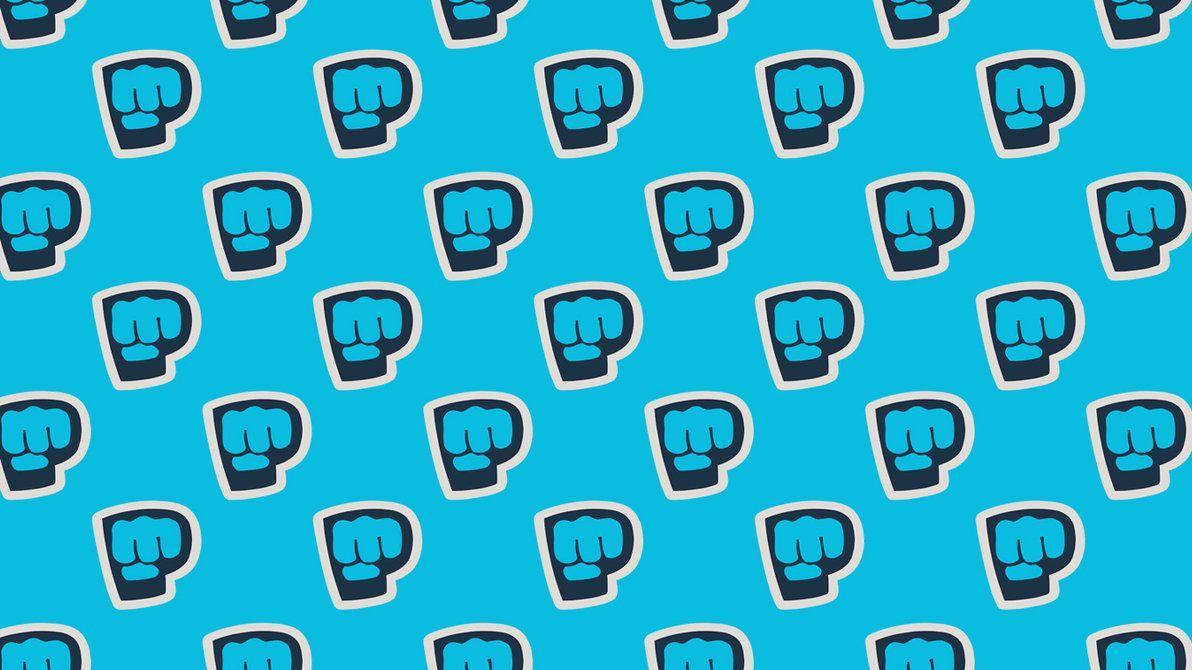 PewDiePie 著名藍色 Brofist 壁紙 — 重複的藍色拳頭圖標，帶有白色輪廓，在明亮的青色背景上形成大膽的圖形圖案。