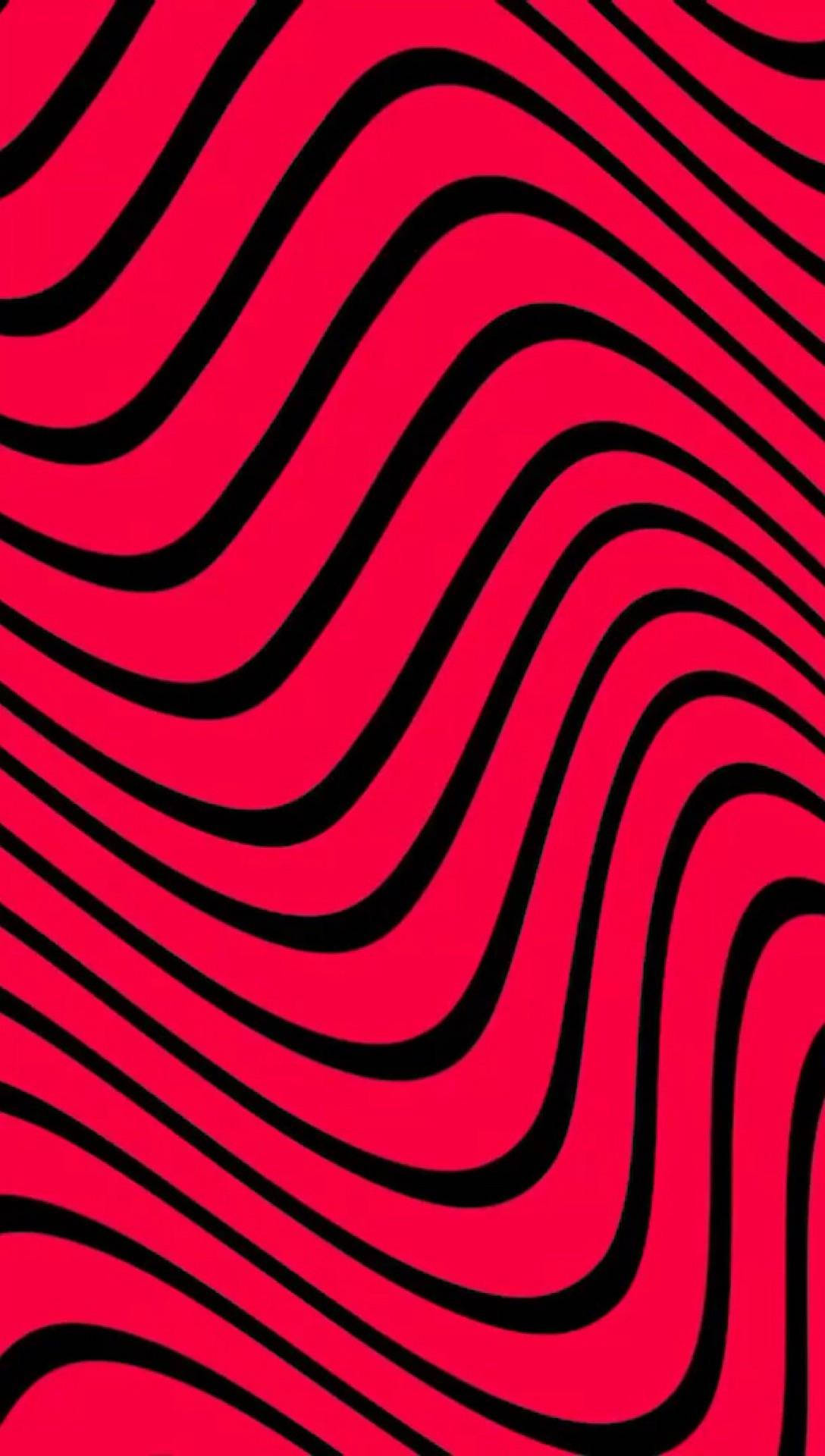 Pewdiepie向數百萬粉絲揮手 壁紙 — 鮮豔的紅色背景搭配大膽的黑色波浪線，營造出動態的錯視圖案。