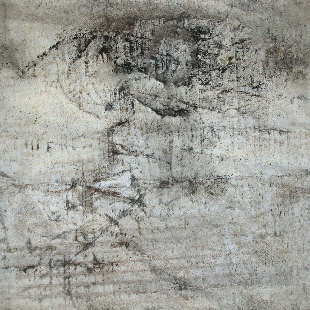 灰階抽象紋理藝術作品，帶有粗糙的筆觸和陳舊的外觀。