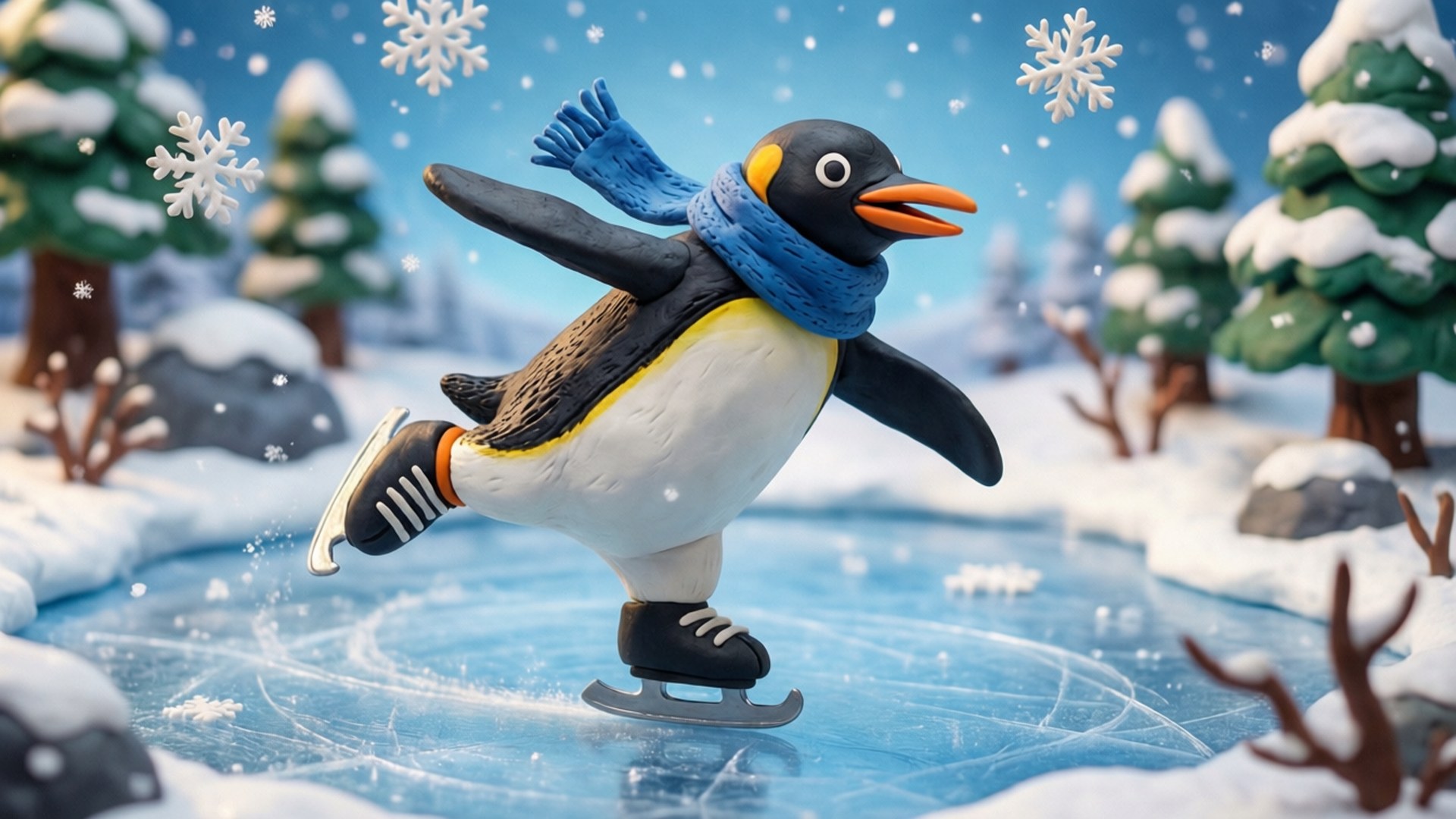 Pingu 冰上溜冰 壁紙