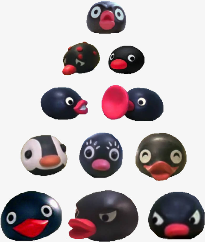 Pingu 角色臉部 壁紙 — 一系列卡通企鵝頭部，表情和顏色各異，排列成網格狀。