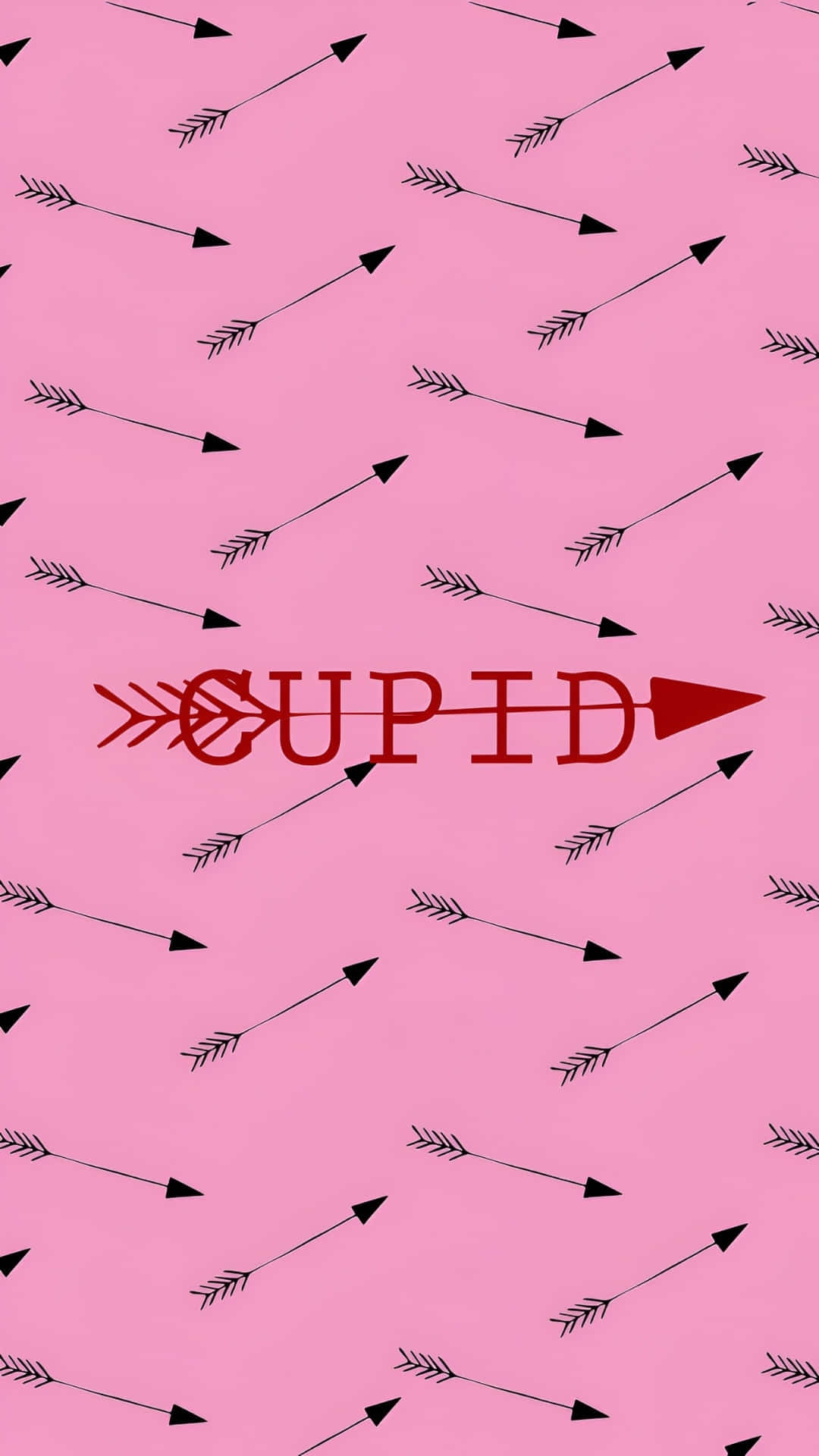  壁紙 — 粉紅色背景充滿黑色箭頭指向隨機方向，並有紅色 'CUPID' 文字被箭刺穿。