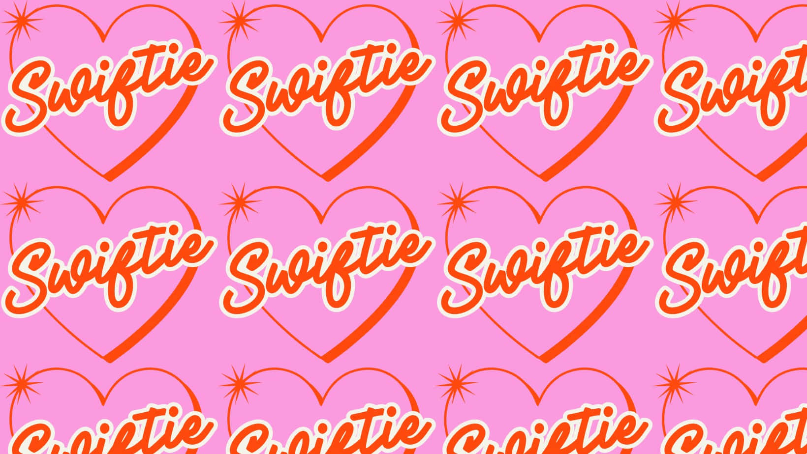 粉紅色牆紙，重複的橙色心形包含單詞 Swiftie。 — 粉紅色心形動圖 壁紙
