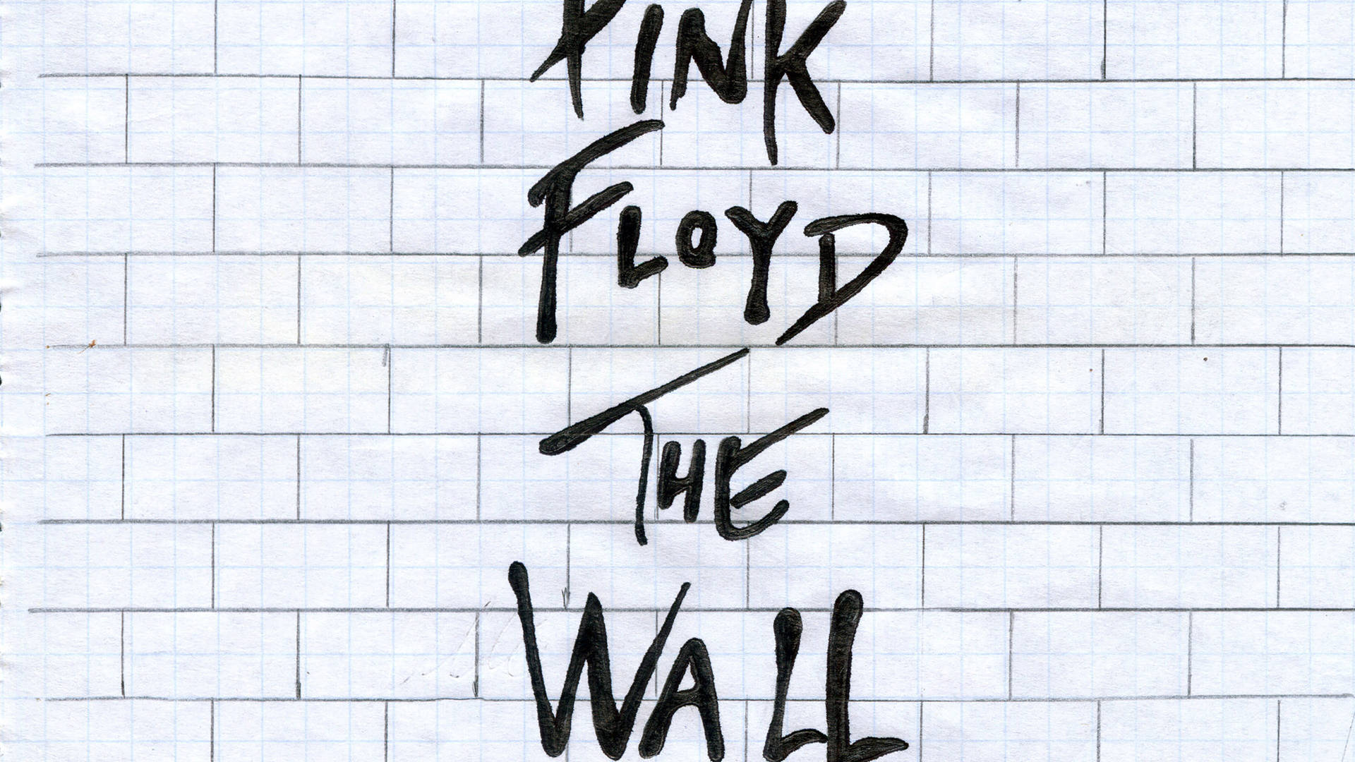 橫線筆記本紙上手寫的 Pink Floyd The Wall 文字。