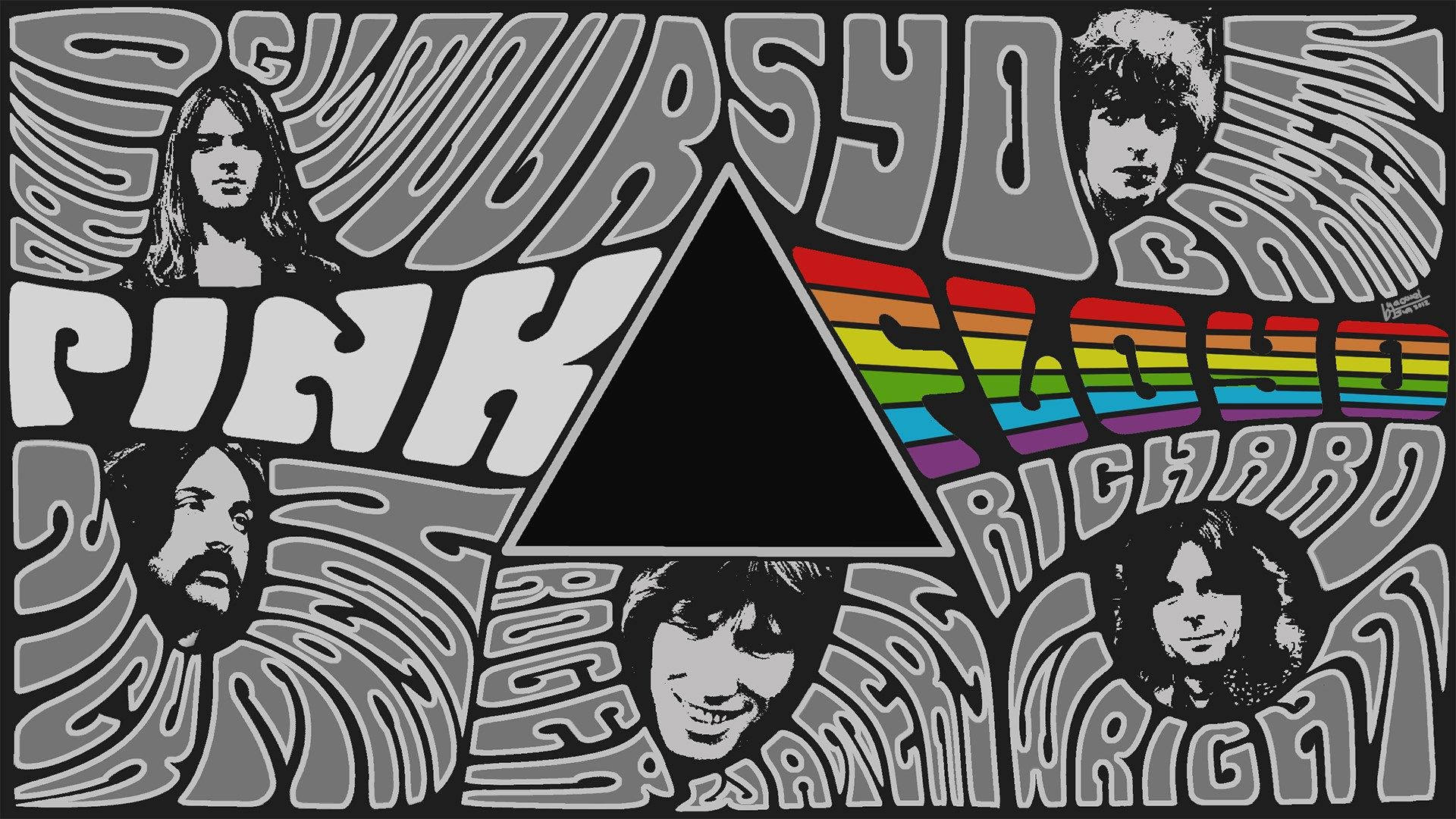Pink Floyd 樂隊海報，帶有棱鏡和彩虹設計。