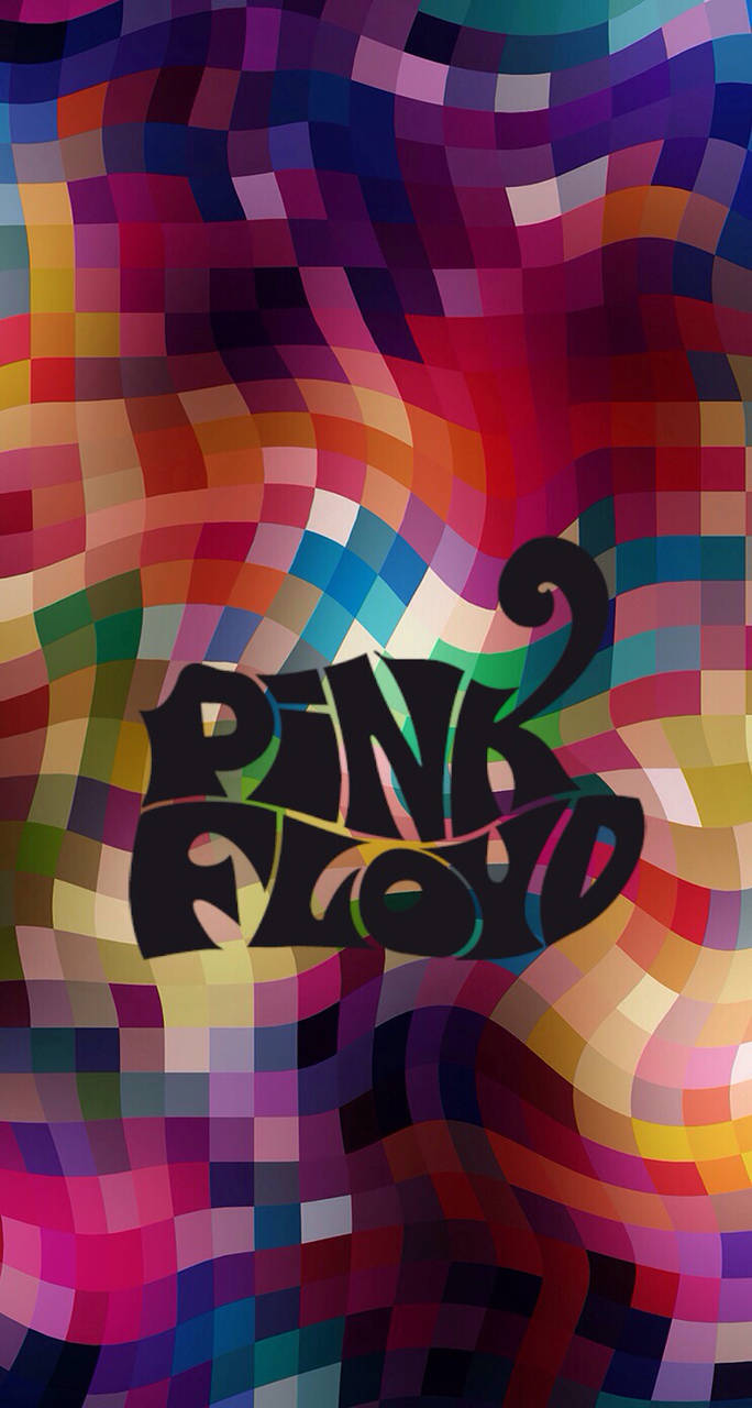 Pink Floyd標誌在色彩繽紛的像素彩虹背景上。