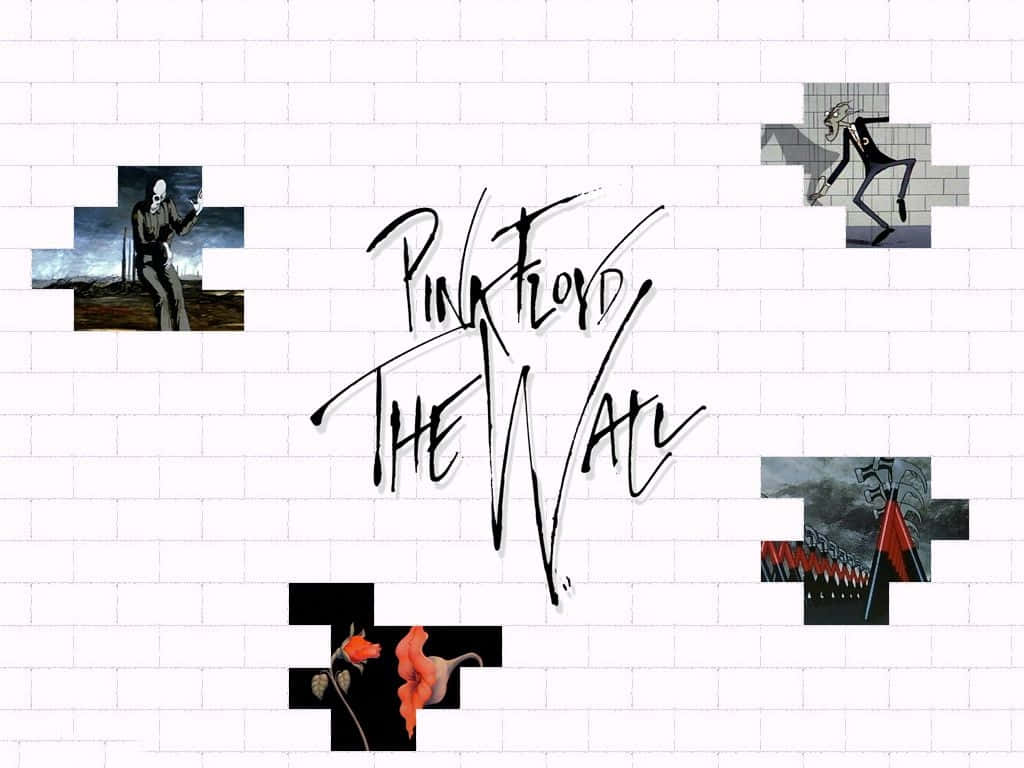 白色磚牆上的 Pink Floyd The Wall 專輯藝術拼圖碎片。
